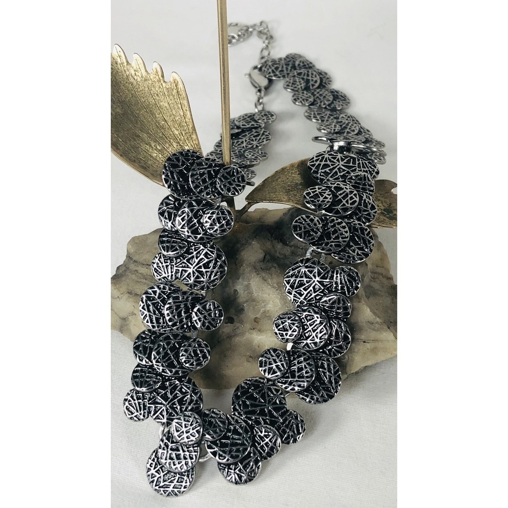 Tocara Abstract Round Link Necklace 18" Textured Stainless Steel Modernist